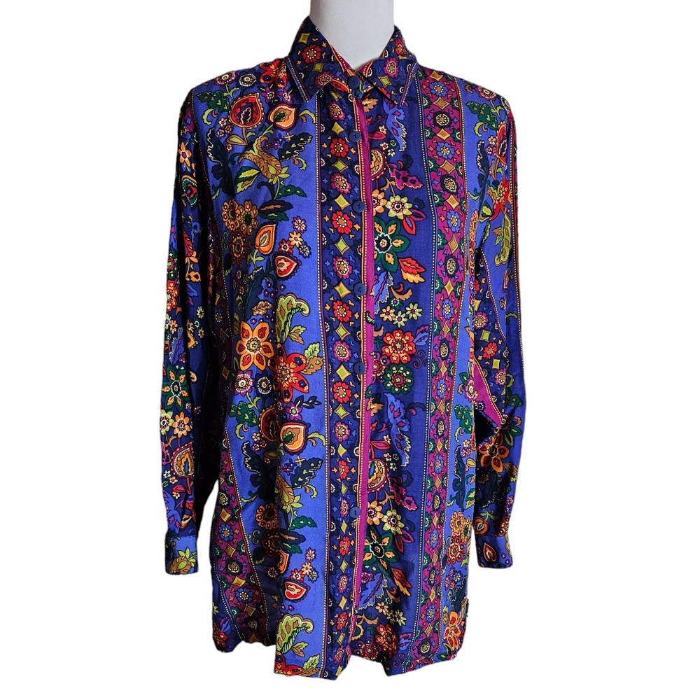 Vintage Express Compagnie Internationale Floral Print Button Up Shirt Sz Medium - Picture 1 of 16
